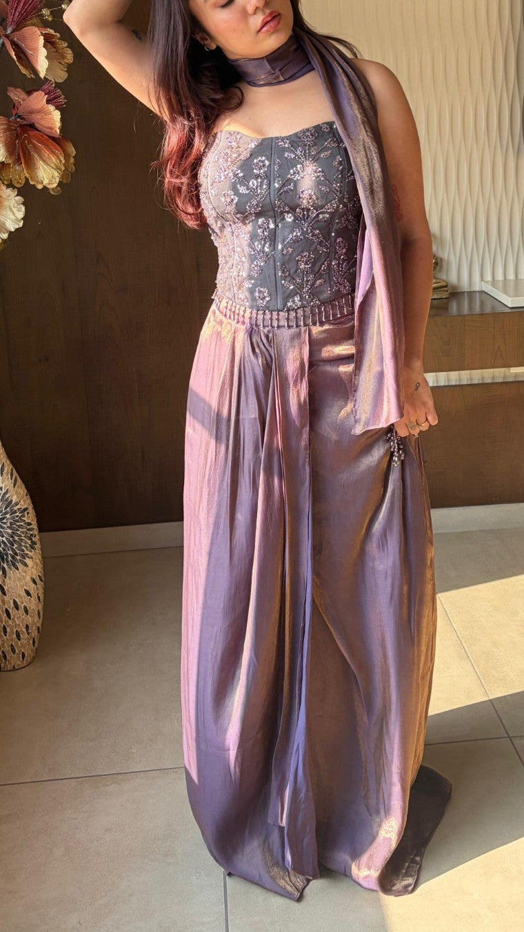 Choco Structured Corset with Pleated Skirt