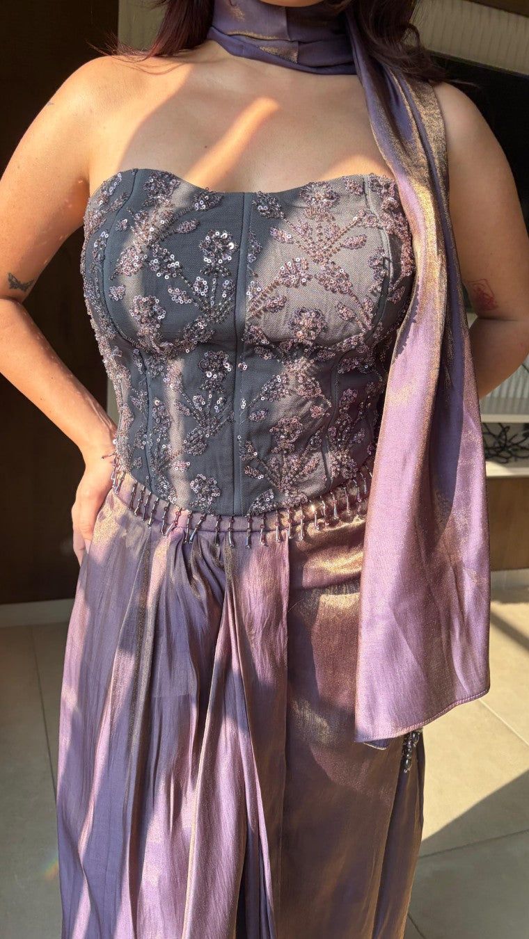 Choco Structured Corset with Pleated Skirt