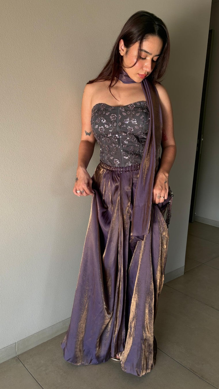 Choco Structured Corset with Pleated Skirt