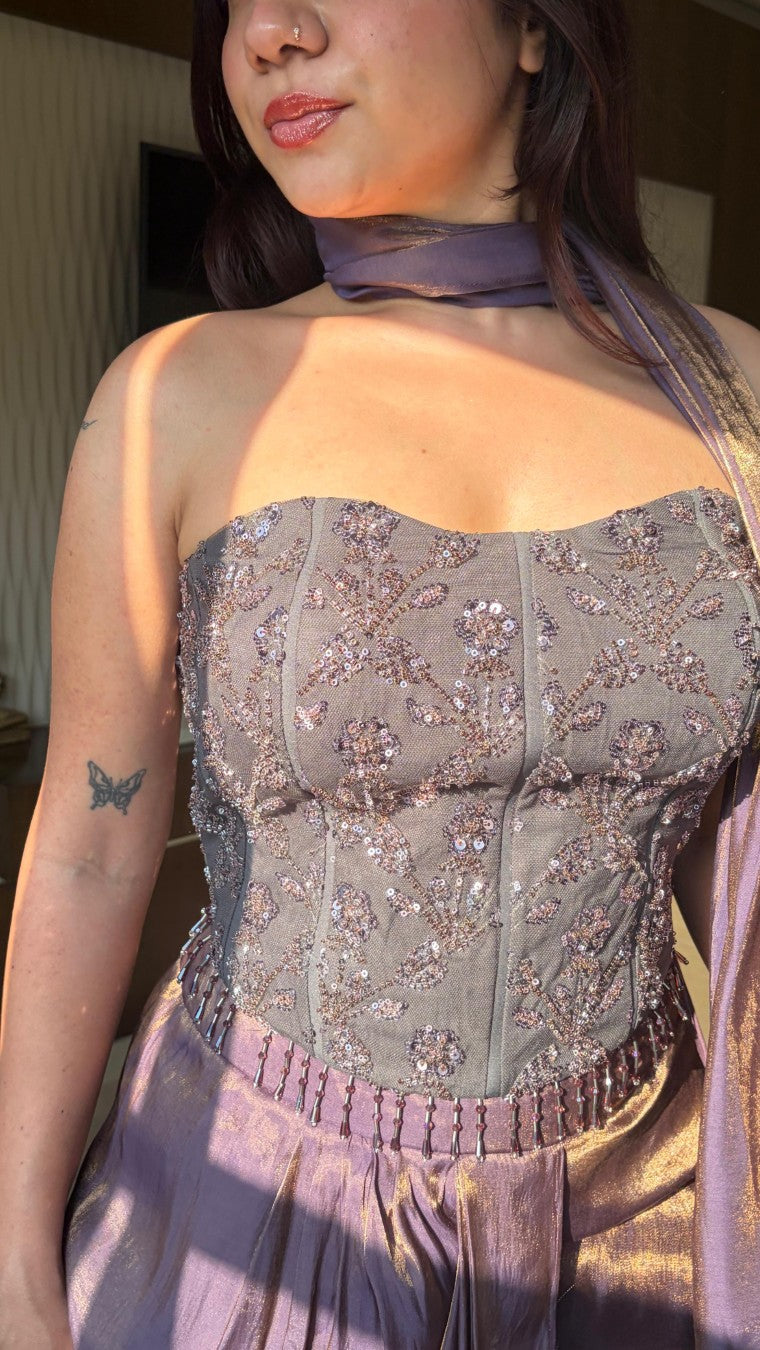 Choco Structured Corset with Pleated Skirt