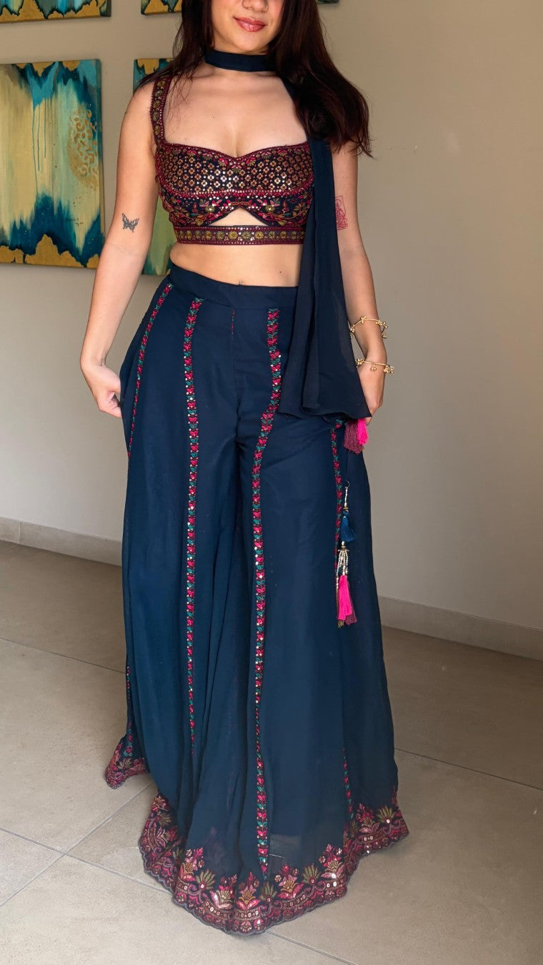 Blueberry Dream embroidered choli palazzo set