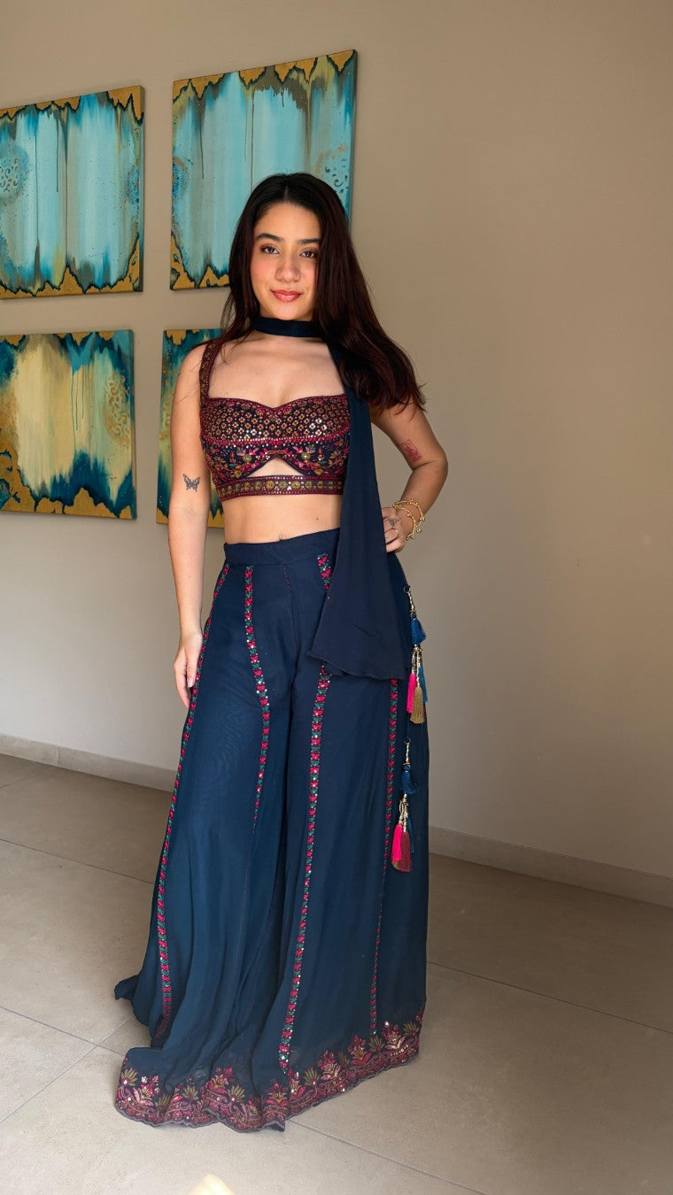 Blueberry Dream embroidered choli palazzo set