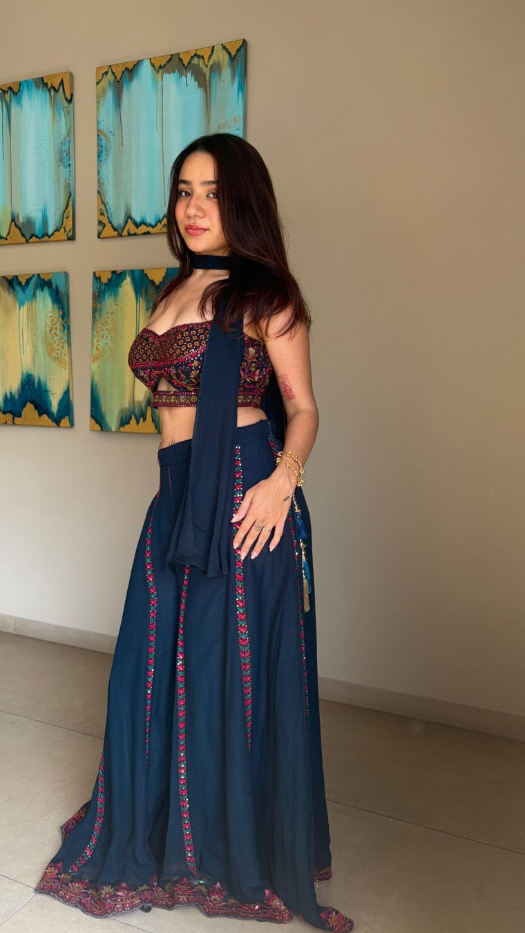 Blueberry Dream embroidered choli palazzo set