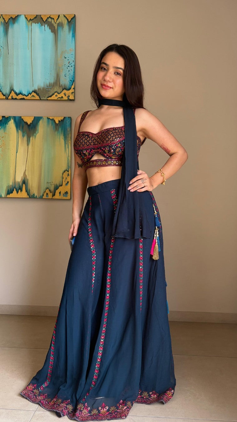 Blueberry Dream embroidered choli palazzo set