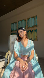 Baby Blue Extended Cape Choli Set