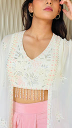 Cream Extended Cape Choli Set