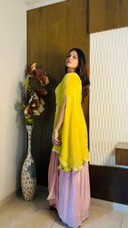 Yellow Extended Cape Choli Set