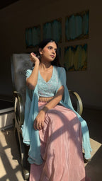 Baby Blue Extended Cape Choli Set