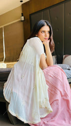Cream Extended Cape Choli Set