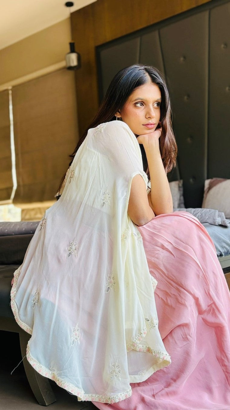 Cream Extended Cape Choli Set
