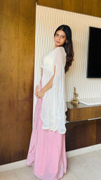 Cream Extended Cape Choli Set