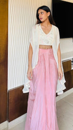 Cream Extended Cape Choli Set