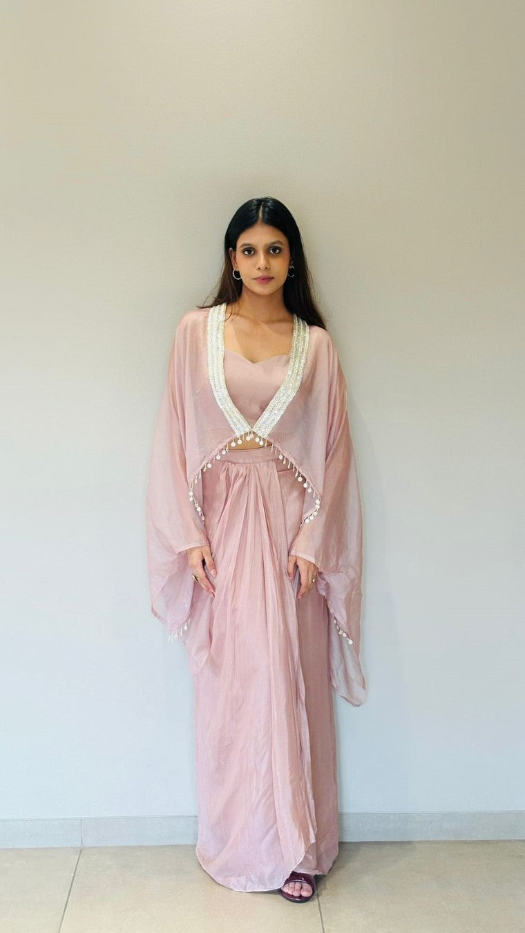 Choco Poncho Cape Pleated Skirt Set