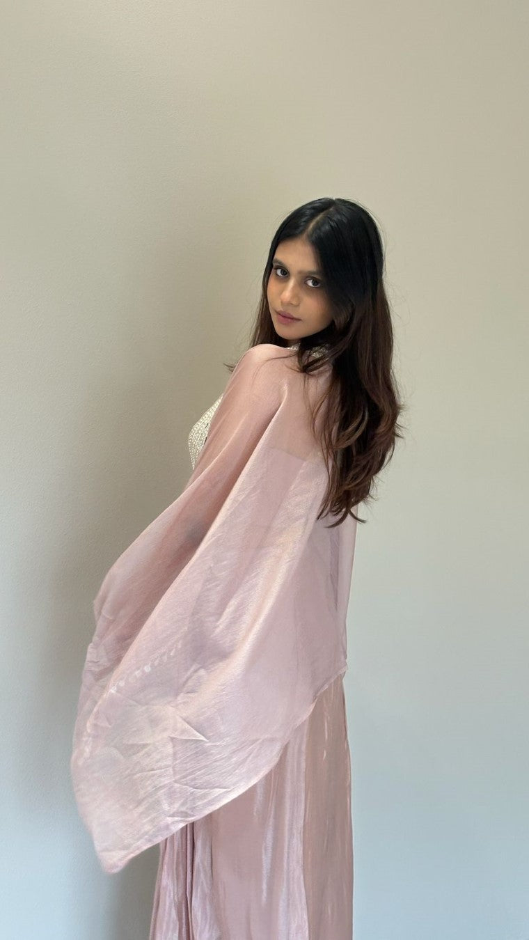 Choco Poncho Cape Pleated Skirt Set