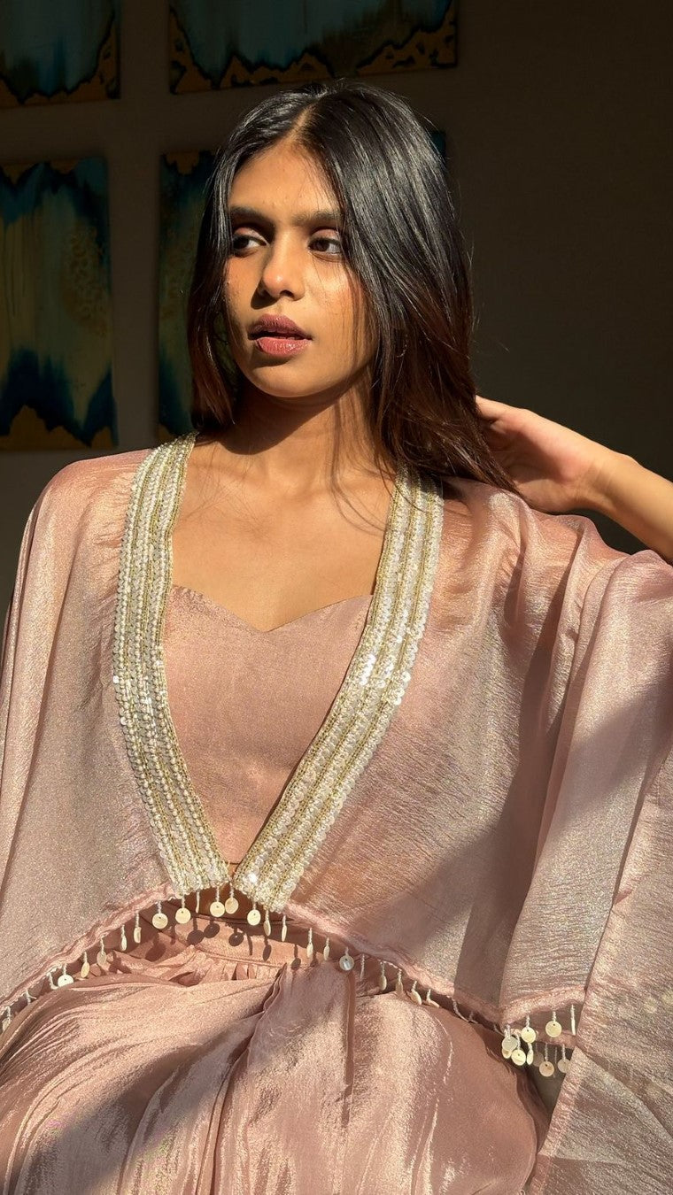 Choco Poncho Cape Pleated Skirt Set