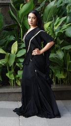 Black Retro Ruffled Pre-Drape Saree