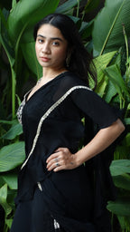 Black Retro Ruffled Pre-Drape Saree
