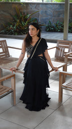 Black Retro Ruffled Pre-Drape Saree