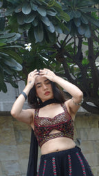 Black embroidered choli palazzo set with choker dupatta | flared pants and crop top