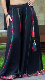 Black embroidered choli palazzo set with choker dupatta | flared pants and crop top