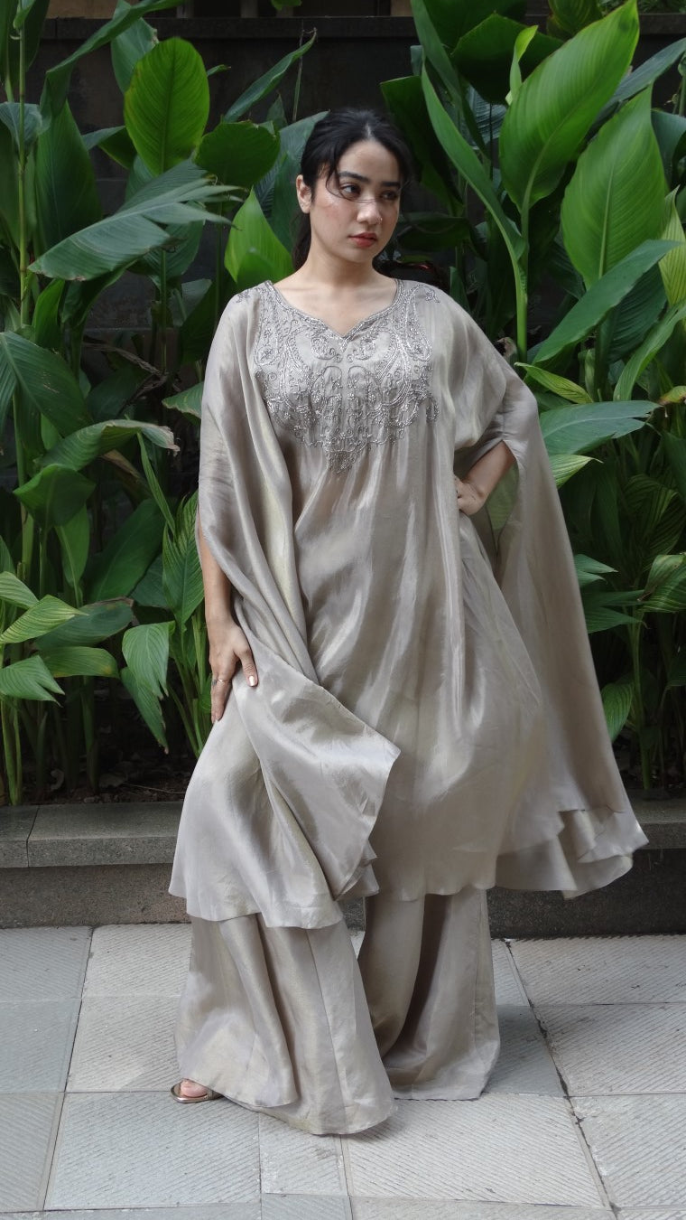 Crape tissue fabric Poncho cover, choli and flared palazzo | Co-ord set