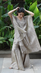 Crape tissue fabric Poncho cover, choli and flared palazzo | Co-ord set