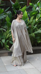 Crape tissue fabric Poncho cover, choli and flared palazzo | Co-ord set