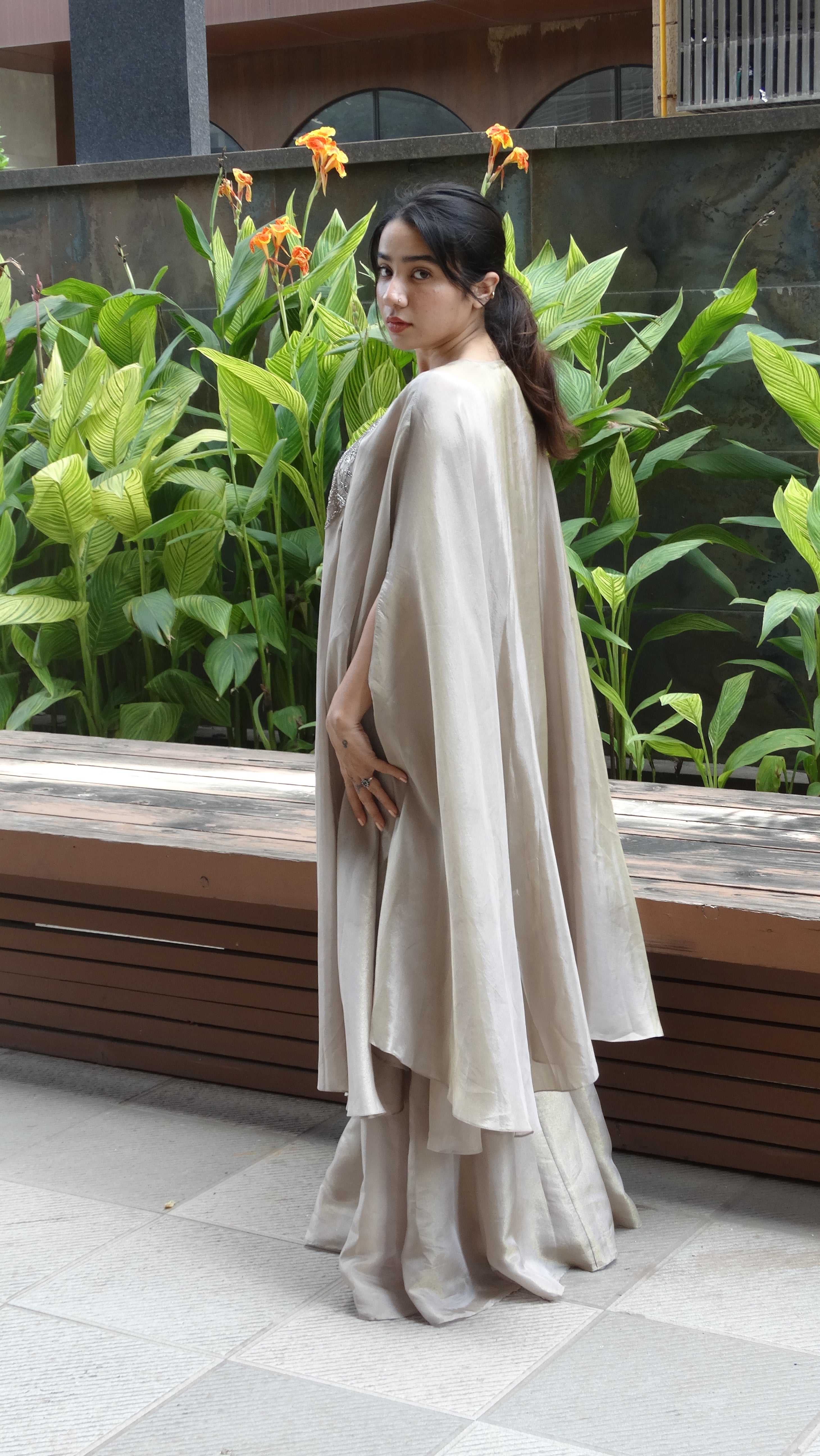 Crape tissue fabric Poncho cover, choli and flared palazzo | Co-ord set