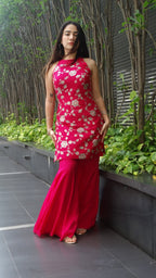 Rani Pink Sleeveless Kurti top with flared palazzo