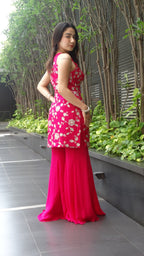 Rani Pink Sleeveless Kurti top with flared palazzo