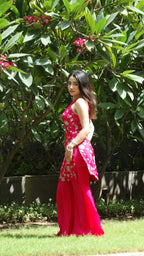 Rani Pink Sleeveless Kurti top with flared palazzo