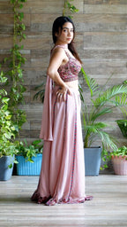 Pink embroidered choli palazzo set with choker dupatta | flared pants and crop top