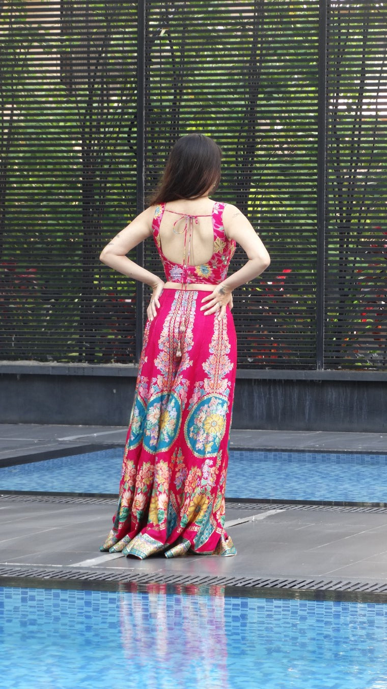 Pink Floral Motif Choli Palazzo set