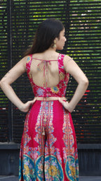 Pink Floral Motif Choli Palazzo set