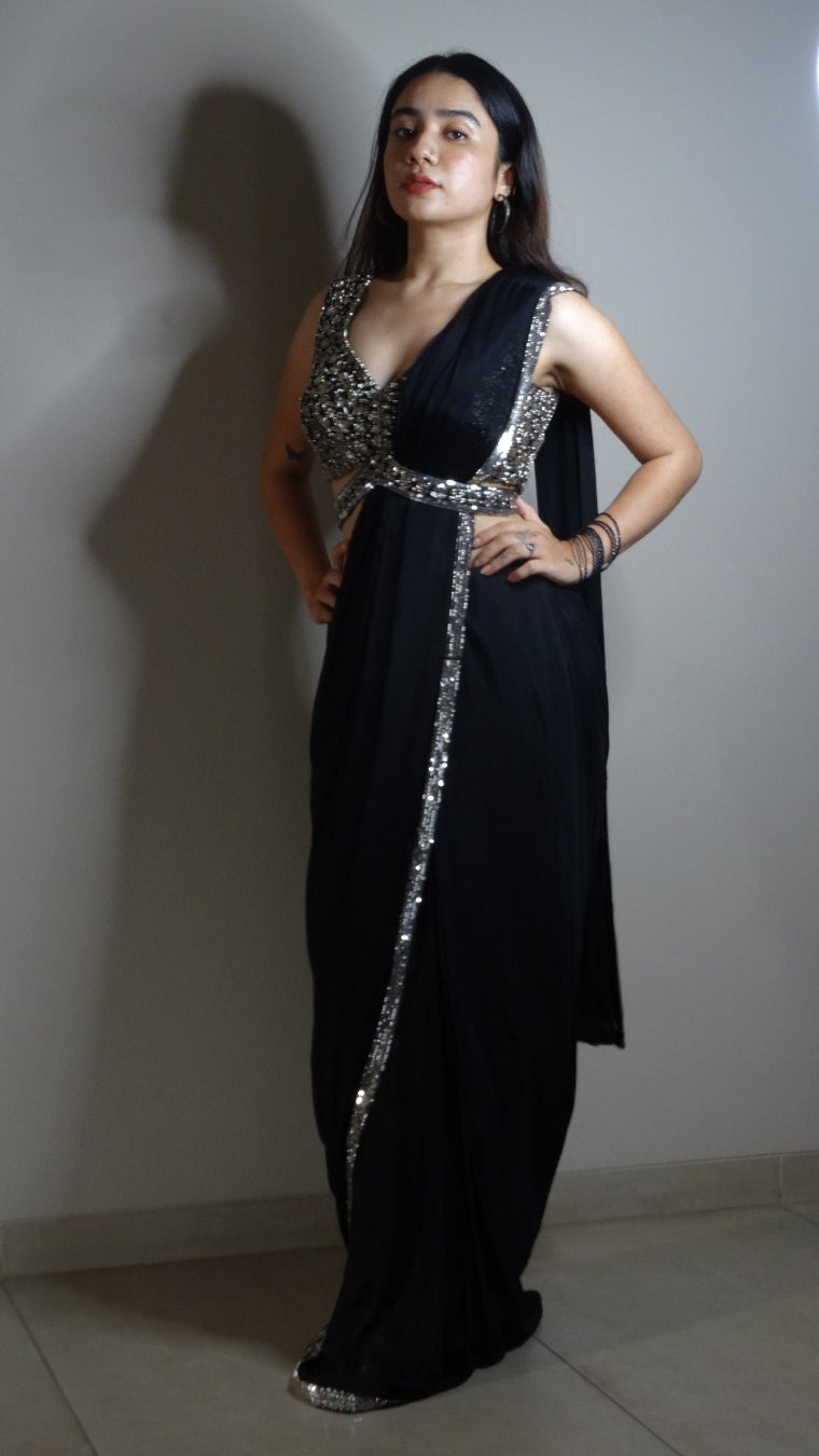 Black Ready-to-wear saree with Sequins choli