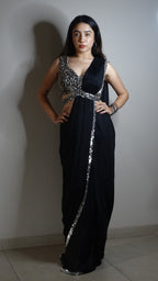 Black Ready-to-wear saree with Sequins choli