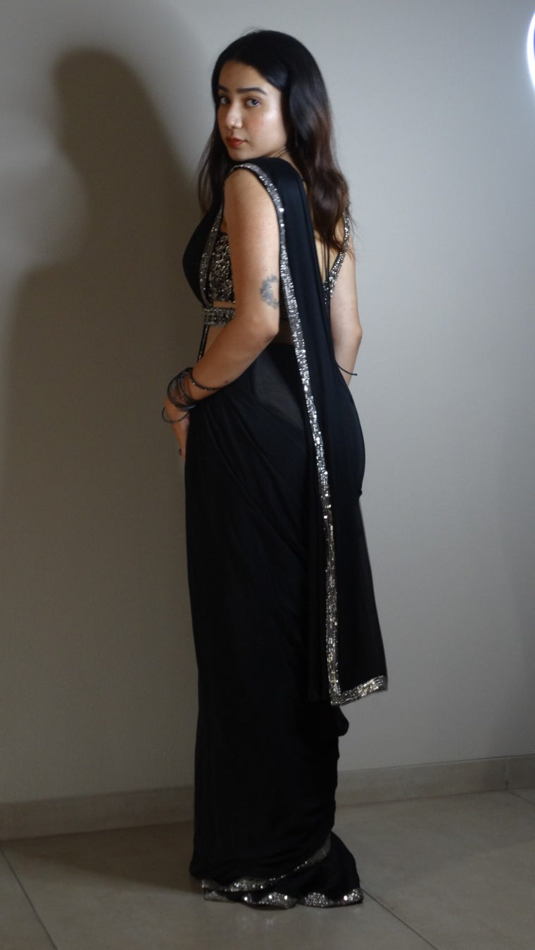 Black Ready-to-wear saree with Sequins choli