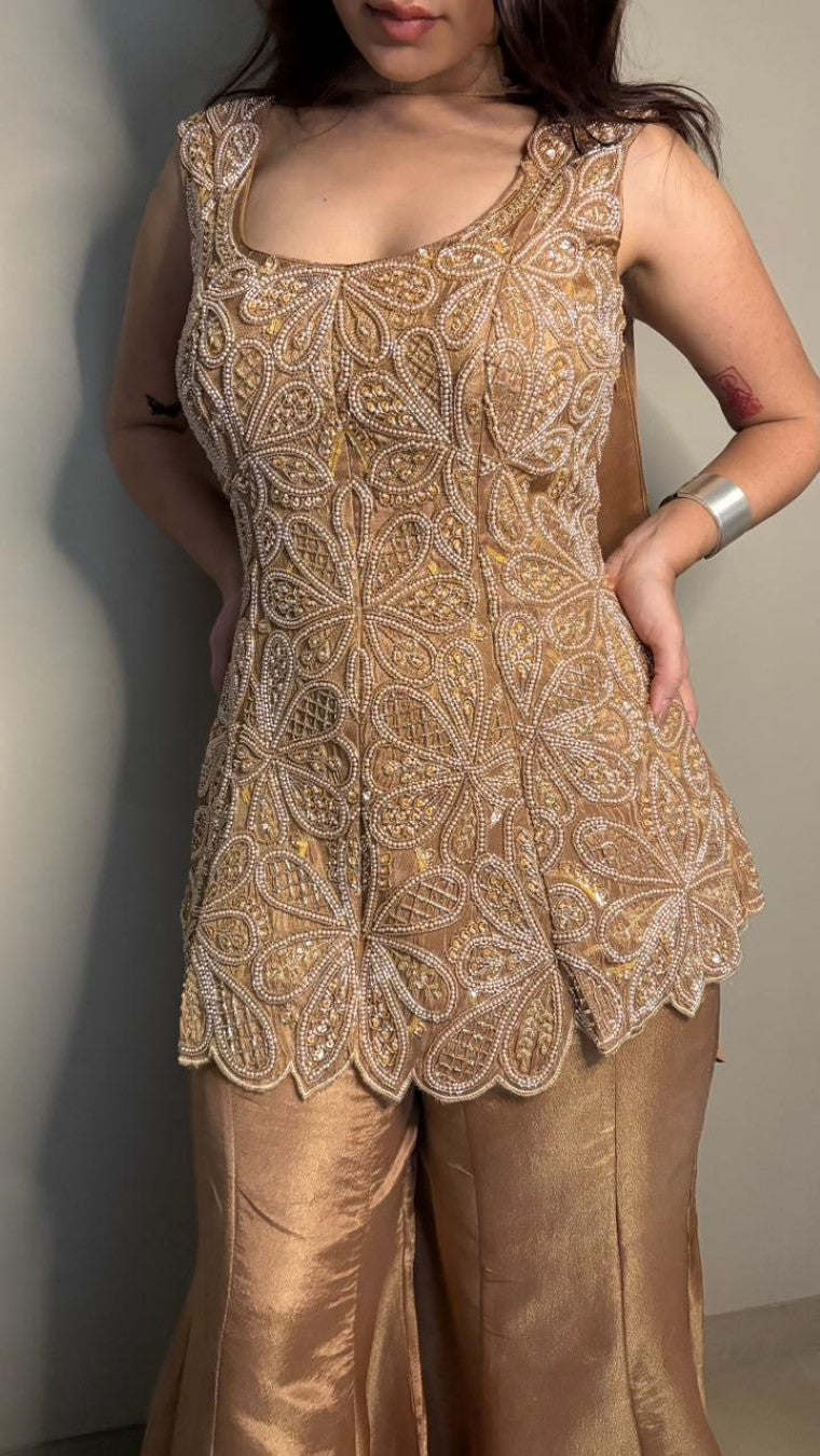 Gold Embellished Kurti Palazzo set