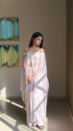 Baby Pink Poncho Cape Pleated Skirt Set