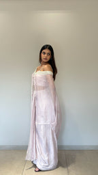 Baby Pink Poncho Cape Pleated Skirt Set