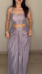 Lilac Poncho Cape Pleated Skirt Set