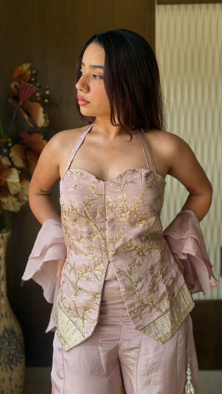 Malai Pink Halter Choli Palazzo Set