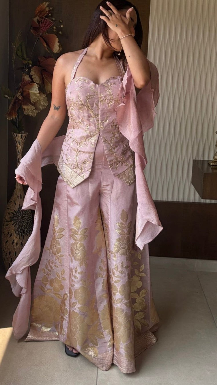 Malai Pink Halter Choli Palazzo Set