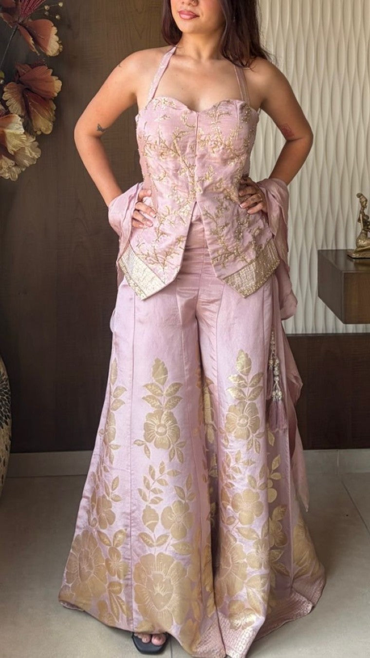 Malai Pink Halter Choli Palazzo Set