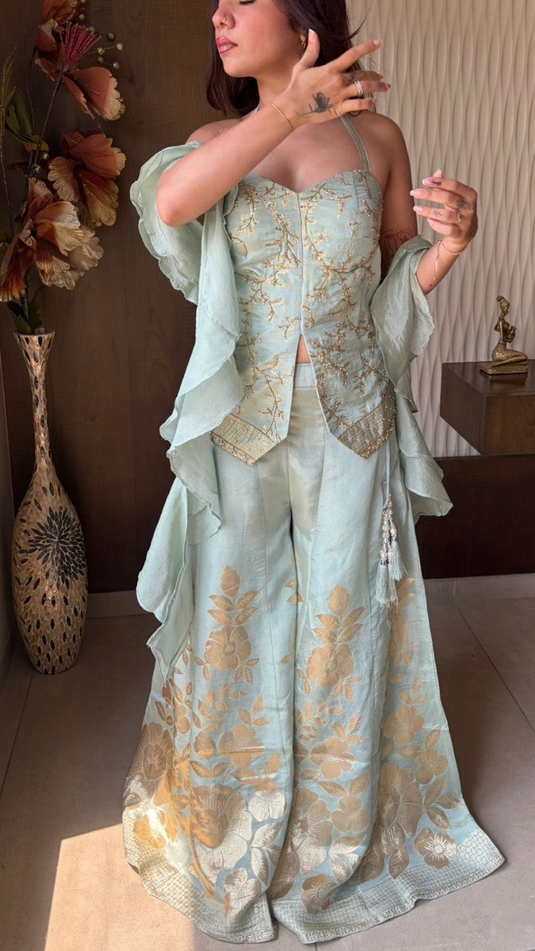 Malai Pastel Green Halter Choli Palazzo Set