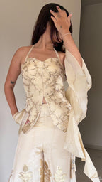 Malai Cream Halter Choli Palazzo Set