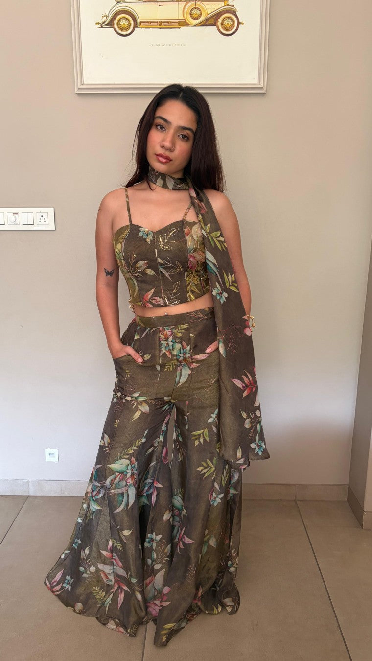 Olive Corset Palazzo Set