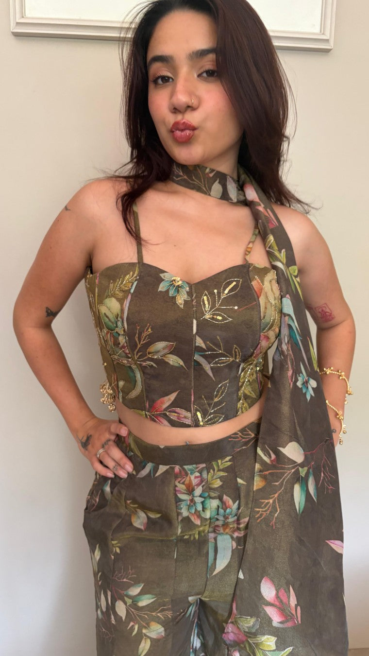 Olive Corset Palazzo Set