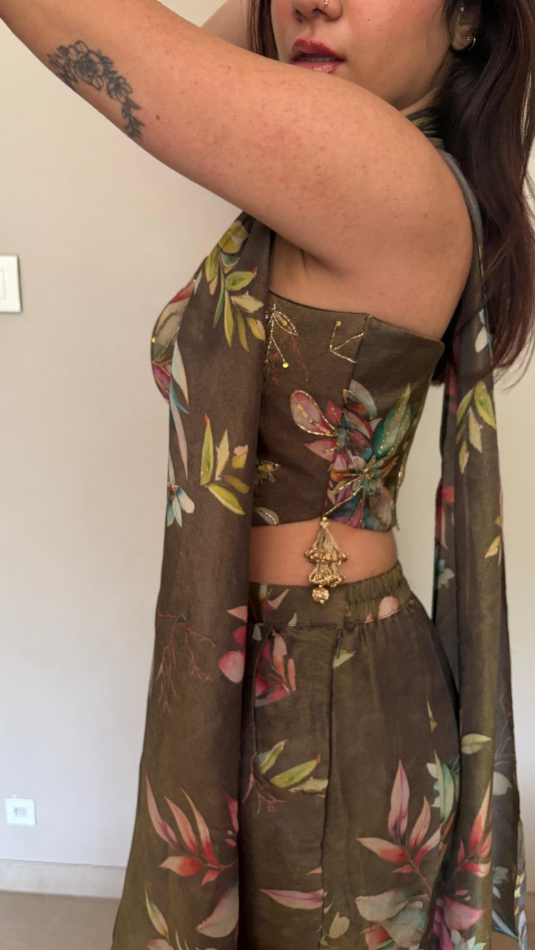Olive Corset Palazzo Set
