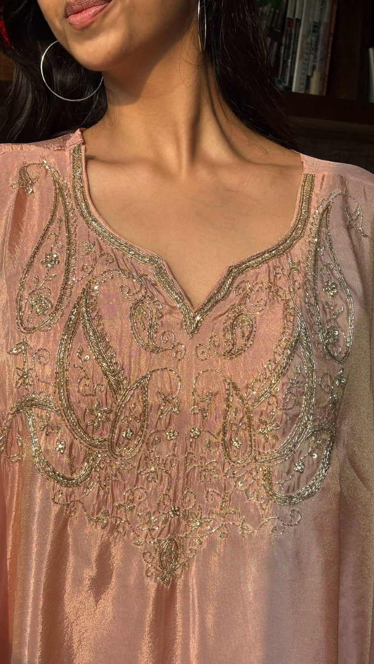 Peach Crape tissue Poncho top, choli set